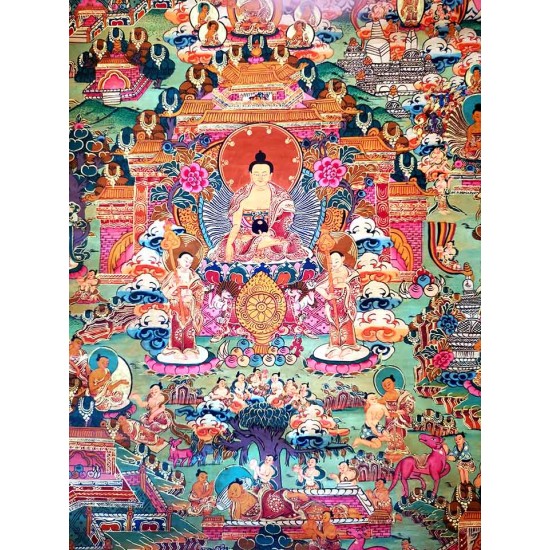 Buddha Life Thanka Painting - Lage size (56*44.5 cm, 22.04*17.51 inch)