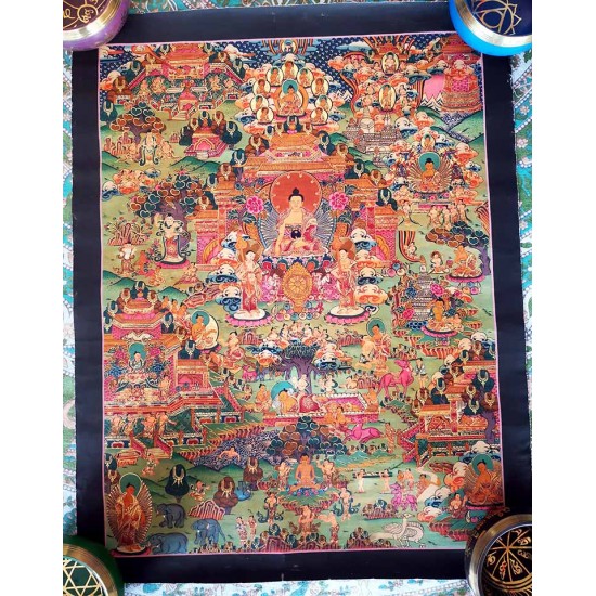 Buddha Life Thanka Painting - Lage size (56*44.5 cm, 22.04*17.51 inch)