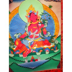 Red Tara Thanka Painting with Wall Hanging - Medium Size (48*35 cm, 18.89*13.77 inch)