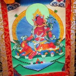 Red Tara Thanka Painting with Wall Hanging - Medium Size (48*35 cm, 18.89*13.77 inch)