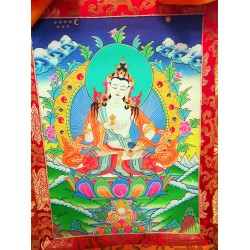 Bajrasatwa Thanka Painting with Wall Hanging - Medium Size (48*35 cm, 18.89*13.77 inch)