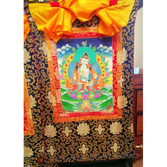 Bajrasatwa Thanka Painting with Wall Hanging - Medium Size (48*35 cm, 18.89*13.77 inch) Bajrasatwa Thanka Painting with Wall Hanging - Medium Size (48*35 cm, 18.89*13.77 inch)