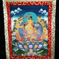 Manjushree Thanka Painting with Wall Hanging - Medium size (48*35 cm, 18.89*13.77 inch)