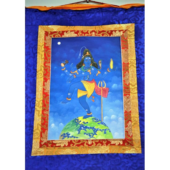Nataraj (Dancing Shiva) with Border Speical Nepali Thanka Painting - Small size (95*59 cm, 37.40*23.2 inch)