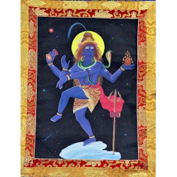 Nataraj (Dancing Shiva) with Border Speical Nepali Thanka Painting  - Small Size (96.5*56.5 cm, 37.9*22.2 inch)