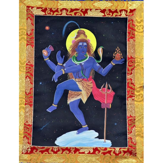 Nataraj (Dancing Shiva) with Border Speical Nepali Thanka Painting  - Small Size (96.5*56.5 cm, 37.9*22.2 inch)