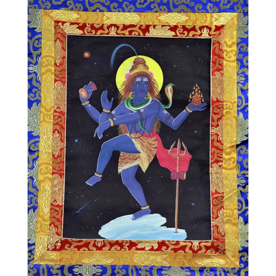 Nataraj (Dancing Shiva) with Border Speical Nepali Thanka Painting  - Small Size (96.5*56.5 cm, 37.9*22.2 inch)