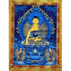 Sakyamuni Buddha with Border Speical Nepali Thanka Painting - Medium size (127*68 cm, 50*26.7 inch)