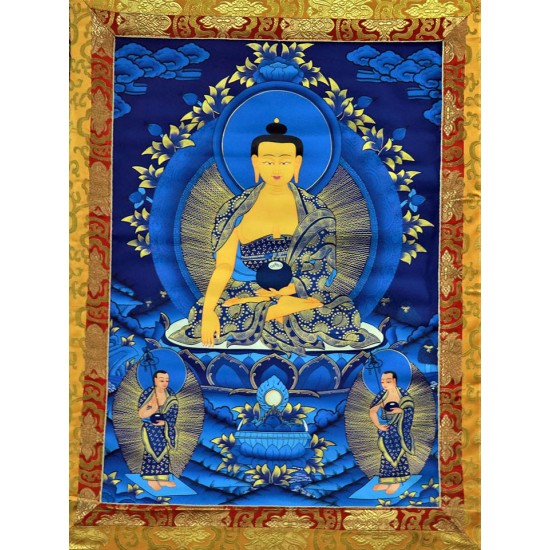 Sakyamuni Buddha with Border Speical Nepali Thanka Painting - Medium size (127*68 cm, 50*26.7 inch)