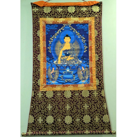 Sakyamuni Buddha with Border Speical Nepali Thanka Painting - Medium size (127*68 cm, 50*26.7 inch)