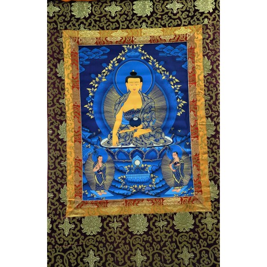 Sakyamuni Buddha with Border Speical Nepali Thanka Painting - Medium size (127*68 cm, 50*26.7 inch)