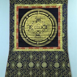 Kala Chakra Mandala Black and Gold with Border Speical Nepali Thanka Painting - Medium size (128.5*94.5 cm, 50.5*37.02 inch)