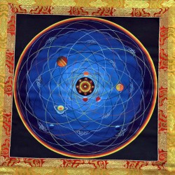 Cosmic Mandala (Planet) with Border Speical Nepali Thanka Painting - Medium size (116.5*73.5 cm, 45.8*28.9 inch)