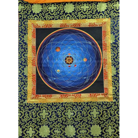 Cosmic Mandala (Planet) with Border Speical Nepali Thanka Painting - Medium size (116.5*73.5 cm, 45.8*28.9 inch)