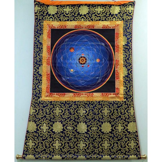 Cosmic Mandala (Planet) with Border Speical Nepali Thanka Painting - Medium size (116.5*73.5 cm, 45.8*28.9 inch)