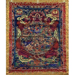 Wheel of life (brown color) with Border Speical Nepali Thanka Painting - Medium size (127*73 cm, 50*28.7 inch)
