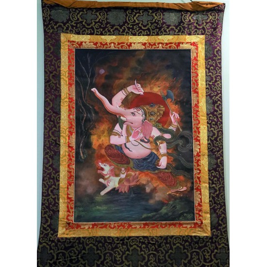 Ganesh with Border Speical Nepali Thanka Painting - Large size (143.5*75.5 cm, 56.4*29.7 inch) Ganesh with Border Speical Nepali Thanka Painting - Large size (143.5*75.5 cm, 56.4*29.7 inch)