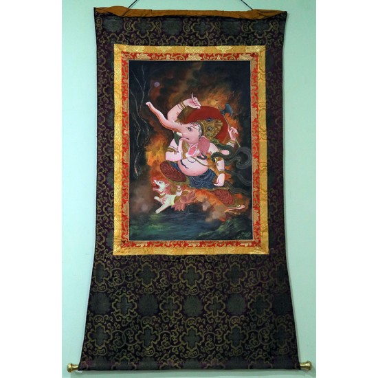 Ganesh with Border Speical Nepali Thanka Painting - Large size (143.5*75.5 cm, 56.4*29.7 inch) Ganesh with Border Speical Nepali Thanka Painting - Large size (143.5*75.5 cm, 56.4*29.7 inch)