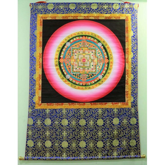 Kala Chakra Mandala  with Border Speical Nepali Thanka Painting - Large size (170*116.5 cm, 66.9*45.8 inch)