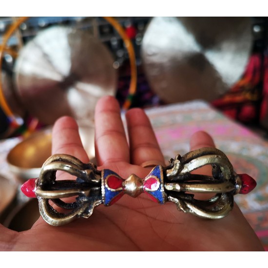 Double Vajra/Dorje - Beautiful Decorative ritual weapon, Hand worked in Nepal - Small Size (8*10 cm, 3.1*3.9 inch) Double Vajra/Dorje - Beautiful Decorative ritual weapon, Hand worked in Nepal - Small Size (8*10 cm, 3.1*3.9 inch)