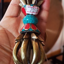Vajra/Dorje (9 faces) with turquoise & coral- Beautiful Decorative ritual weapon, Hand worked in Nepal - Medium Size (14*18.3 cm, 5.5*7.08 inch)