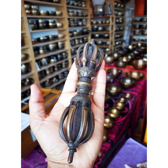 Vajra/Dorje - Beautiful Decorative ritual weapon, Black colored, Hand worked in Nepal - Medium Size (15*20.5 cm, 5.9*8.07 inch) Vajra/Dorje - Beautiful Decorative ritual weapon, Black colored, Hand worked in Nepal - Medium Size (15*20.5 cm, 5.9*8.07 inch)