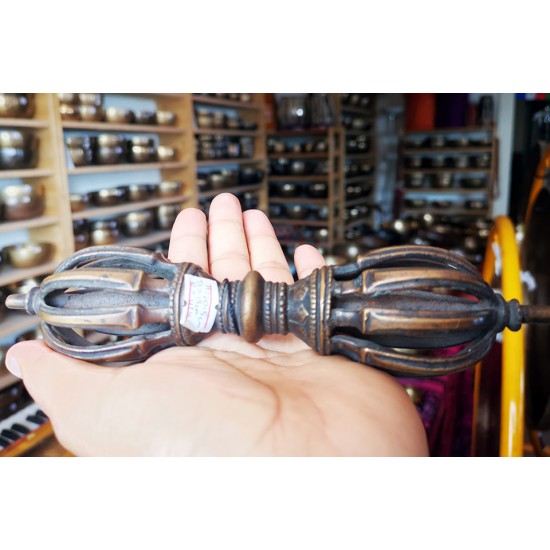 Vajra/Dorje - Beautiful Decorative ritual weapon, Black colored, Hand worked in Nepal - Medium Size (15*20.5 cm, 5.9*8.07 inch) Vajra/Dorje - Beautiful Decorative ritual weapon, Black colored, Hand worked in Nepal - Medium Size (15*20.5 cm, 5.9*8.07 inch)