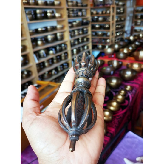 Vajra/Dorje - Beautiful Decorative ritual weapon, Black colored, Hand worked in Nepal - Medium Size (15*20.5 cm, 5.9*8.07 inch) Vajra/Dorje - Beautiful Decorative ritual weapon, Black colored, Hand worked in Nepal - Medium Size (15*20.5 cm, 5.9*8.07 inch)