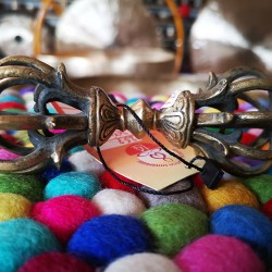 Vajra/Dorje (9 faces) - Beautiful Decorative ritual weapon, Dim Yellow colored, Hand worked in Nepal - Medium Size (14*15.5 cm, 5.5*6.1 inch)