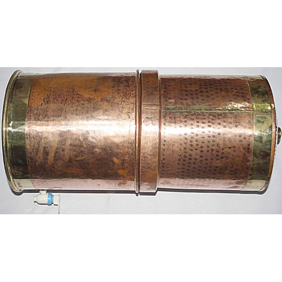 COPPER WATER FILTER WITH PURE CERAMIC CANDLES, Hand work in Nepal, murky/dirty water best purifier to neutralize from all chemicals, virus, bacteria - Medium Size (18 liter)