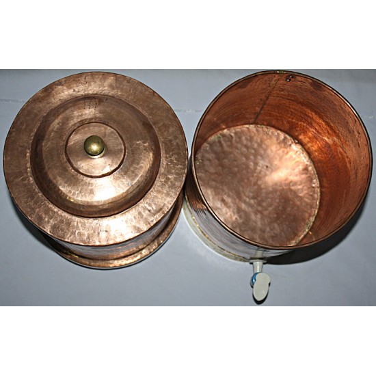 COPPER WATER FILTER WITH PURE CERAMIC CANDLES, Hand work in Nepal, murky/dirty water best purifier to neutralize from all chemicals, virus, bacteria - Small Size (13 liter)