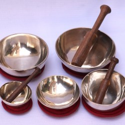 GIFT PACK- Musical Singing Bowl Mini Set associated with 5 Elements - Shiny (special double polished), Special Chakra Healing/Musical Singing bowls set with ascending sound and size - Mini Size 