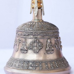 MEDITATION - Healing, Tibetian , Therapeutic with nine headed handle, Golden/ Yellow, Special Bells - Large Size (24.13 cm, 9.5 inch)