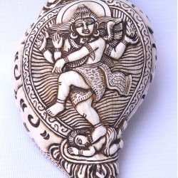 Conch Shell, powerful ancient healing (therapeutic) instrument, Hand work, Carving Conch Shell, Nataraj (Dancing Shiva), Cream Color - Medium Size (19*29cm, 7.48*11.41 inch)