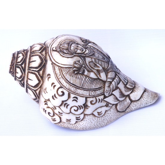 Conch Shell, powerful ancient healing (therapeutic) instrument, Hand work, Carving Conch Shell, Laxmi , Cream Color - Large Size (21.8*33.5 cm, 8.58*13.18 inch)