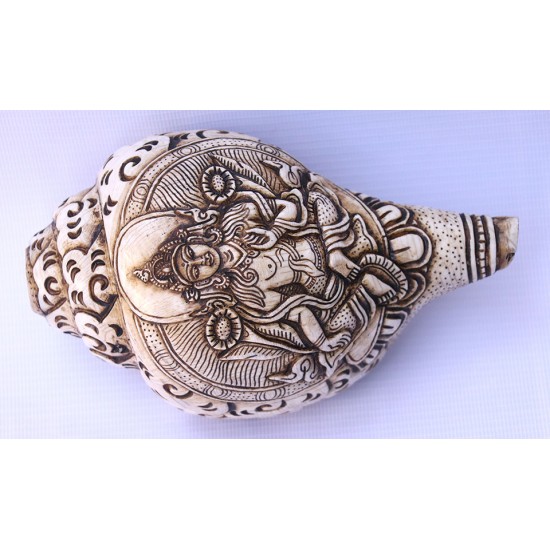 Conch Shell, powerful ancient healing (therapeutic) instrument, Hand work, Carving Conch Shell, Green Tara , Cream Color - Large Size (21.8*33.5 cm, 8.58*13.18 inch)