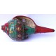 Conch Shell, powerful ancient healing (therapeutic) instrument, Hand work, Green Stone, Bajra and Coral (Eight Auspicious and Om Mane Padme Hum), Cream, Red and Green Color - Large Size (32*41 cm, 12.59*16.14 inch)