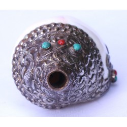 White Metal Conch Shell, powerful ancient healing (therapeutic) instrument, Hand work, White Color - Large Size (27*29 cm, 10.62*11.41 inch)