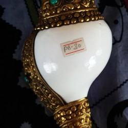 Metal Conch Shell(SHANKHA), powerful ancient healing (therapeutic) instrument, Hand work, Beautiful Design, Yellow Metal Color - Small Size (26*31*8.5 cm, 2.3*12.02*3.3  inch)