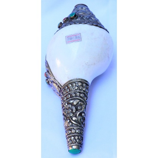Metal Conch Shell(SHANKHA), powerful ancient healing (therapeutic) instrument, Hand work, Beautiful Design, White Color - Small Size (26*31*9 cm, 10.2*12.2*3.5 inch)