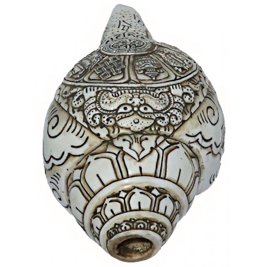 Eight Auspisious White Metal Conch Shell(SANKHA), powerful ancient healing (therapeutic) instrument, Hand work, White Metal Color - Large Size (29.5*35.5 cm, 11.6*13.9 inch)