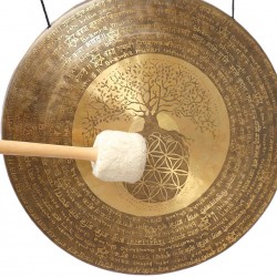 GONG MASTER GOVINDA'S NEW, PROFESSIONAL DESIGN - Flower of Life with Tree of life with secret mantra in English and Sanskrit language -  Giant Size (60 cm, 23.5 Inch)