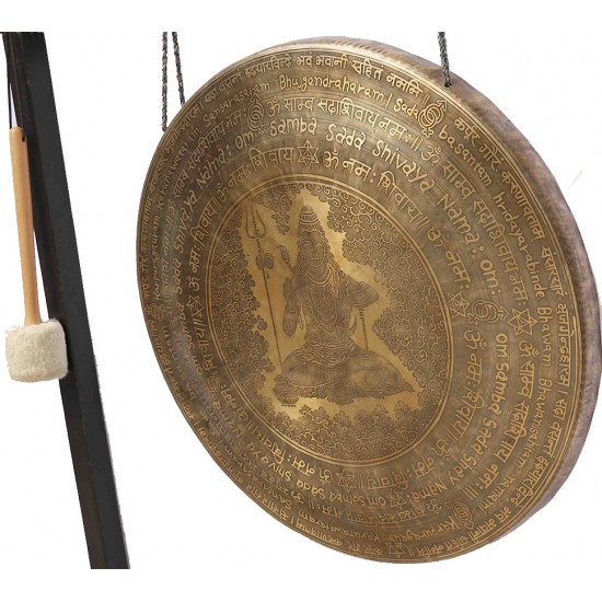 COSMIC HEALING PLANETARY GONG - PLATONIC YEAR -  Professional Designed - MEDITATING SHIVA with Peaceful mantra (Karpuram gauram karunawataram) in English and Sanskriti -  Giant Size (70 cm, 27 Inch)