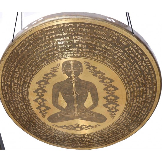 OM-UNIVERSAL SOUND HEALING GONG Professional Designed - Chakra symbol in human body with mantra in Sanskriti and English - Giant Size (88.5 cm, 35 Inch)