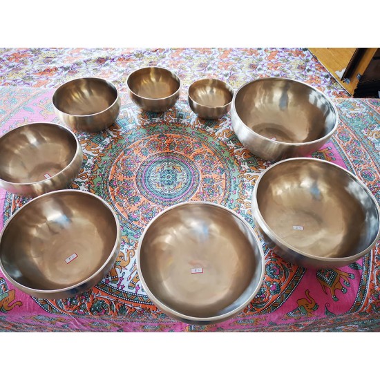 Musical Set Bowl - Handmade Jambati, Shiny (special double polished), Special Chakra Healing/Musical Singing bowls set with ascending sound and size - Medium Size 