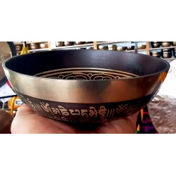 Cast-Moulded, Wellbeing, Normal, Tibetan, Brass, Manipuri, Om Written in Sanskrit (out side)/Buddha Eye (inside) Etching, Singing Bowl - Extra Small Size (15*5 cm, 5.9*1.9 inch)