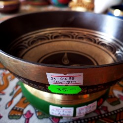 Cast-Moulded, Wellbeing, Normal, Tibetan, Brass, Manipuri, Om Written in Sanskrit (out side)/Buddha Eye (inside) Etching, Singing Bowl - Extra Small Size (15*5 cm, 5.9*1.9 inch)