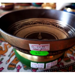 Cast-Moulded, Wellbeing, Normal, Tibetan, Brass, Manipuri, Om Written in Sanskrit (out side)/Buddha Eye (inside) Etching, Singing Bowl - Extra Small Size (15*5 cm, 5.9*1.9 inch)