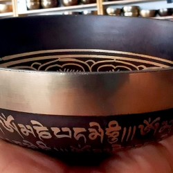 Cast-Moulded, Wellbeing, Normal, Tibetan, Brass, Manipuri, Om Written in Sanskrit (out side)/Buddha Eye (inside) Etching, Singing Bowl - Extra Small Size (15*5 cm, 5.9*1.9 inch)