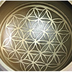 Cast-Moulded, Wellbeing, Normal, Tibetan, Brass, Manipuri, Om Written in Sanskrit (out side)/Flower of Life (inside) Etching, Singing Bowl - Extra Small Size (15*5 cm, 5.9*1.9 inch)